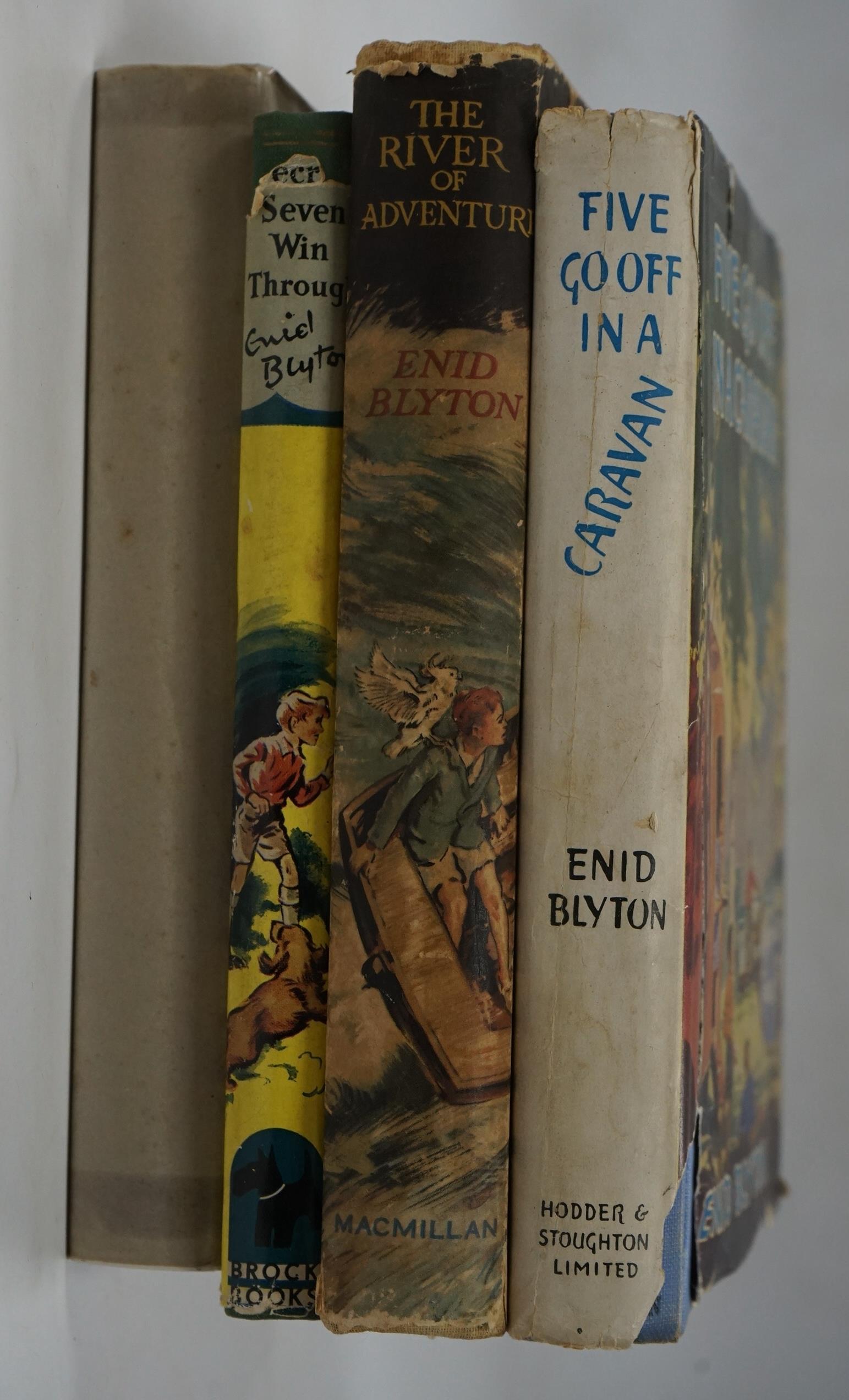 Brent-Dyer, Elinor M.- Trials for the Chalet School, 1st edition, 8vo, cloth in unclipped d/j, W & R. Chambers, Ltd., Edinburgh & London, 1959; Blyton, Enid - Three titles - Five Go Off in a Caravan, 1946; The River of A